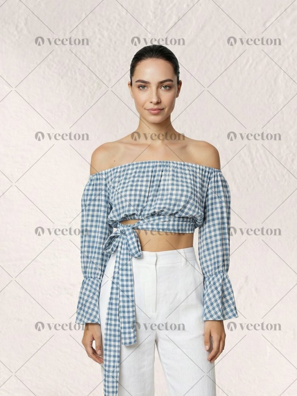 113. LAST THREE Olivaceous Woven Crop Top and Shorts Set - Blue